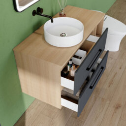AVER-GROWTH 1000mm Bathroom Vanity Unit With Ceramic Basin 2 Drawer Countertop Sink Wall Hung Matt Grey Oak Bathroom Cabinet Shelves Storage - thumbnail 6