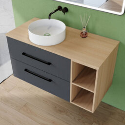 AVER-GROWTH 1000mm Bathroom Vanity Unit With Ceramic Basin 2 Drawer Countertop Sink Wall Hung Matt Grey Oak Bathroom Cabinet Shelves Storage - thumbnail 5