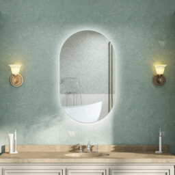 AVER-GROWTH 45X75Cm Led Bathroom Mirror With Touch Switch Memory Function Wall Mounted Oval Illuminated Mirror Vertical Horizontal - thumbnail 1