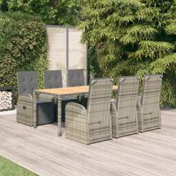 Berkfield 7 Piece Garden Dining Set Grey Poly Rattan&solid Wood Acacia - thumbnail 1