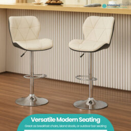 Neel Blue Modern Swivel Bar Stool, Adjustable Height Faux Leather Breakfast Modern Chair, White - thumbnail 8