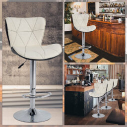 Neel Blue Modern Swivel Bar Stool, Adjustable Height Faux Leather Breakfast Modern Chair, White - thumbnail 7
