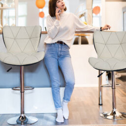 Neel Blue Modern Swivel Bar Stool, Adjustable Height Faux Leather Breakfast Modern Chair, White - thumbnail 6
