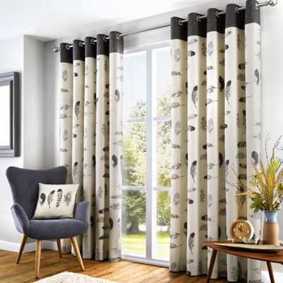 Fusion Idaho 100% Cotton Feather Motif Pair Of Eyelet Curtains - image 1