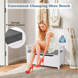 Costway 2 In1 Wooden Shoe Changing Bench Shoe Storage Cabinet Organizer Padded Seat - thumbnail 3