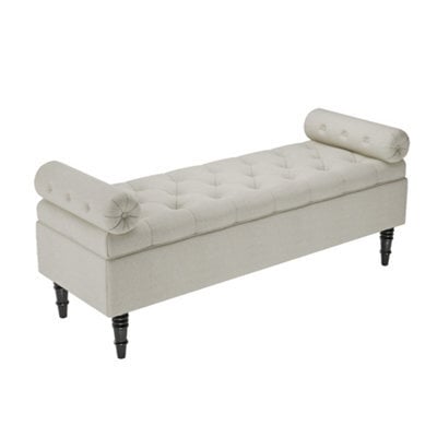 Darphe Beige Upholstered Storage Bench With Flip-Top Lid, Armrests And Side Bolster Pillows - image 1