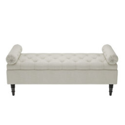 Darphe Beige Upholstered Storage Bench With Flip-Top Lid, Armrests And Side Bolster Pillows - thumbnail 2