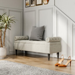 Darphe Beige Upholstered Storage Bench With Flip-Top Lid, Armrests And Side Bolster Pillows - thumbnail 3