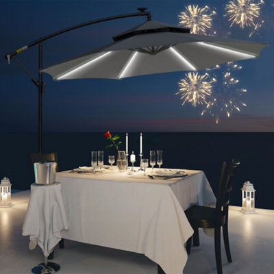 Outsunny 3(M) Cantilever Parasol Hanging Banana Umbrella W/ Lights, Grey - image 1