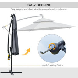 Outsunny 3(M) Cantilever Parasol Hanging Banana Umbrella W/ Lights, Grey - thumbnail 5