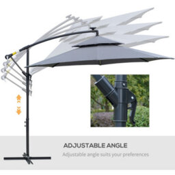 Outsunny 3(M) Cantilever Parasol Hanging Banana Umbrella W/ Lights, Grey - thumbnail 6