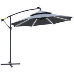 Outsunny 3(M) Cantilever Parasol Hanging Banana Umbrella W/ Lights, Grey - thumbnail 2