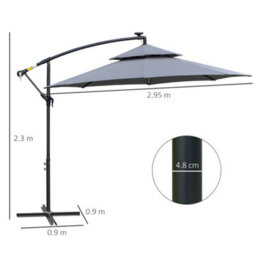 Outsunny 3(M) Cantilever Parasol Hanging Banana Umbrella W/ Lights, Grey - thumbnail 3