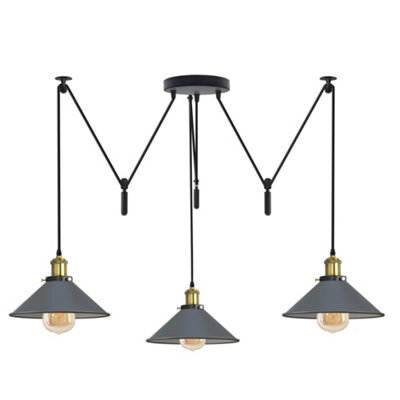 Ledsone Pendant Light 3 Head Spider Design Modern E27 Hanging Lighting Grey For Cafe Bar Bulb Include - image 1