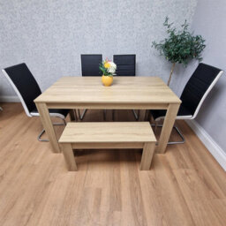 Kosy Koala Oak Effect Table And Bench With 4 Black White Stripped Faux Leather Chairs - thumbnail 3