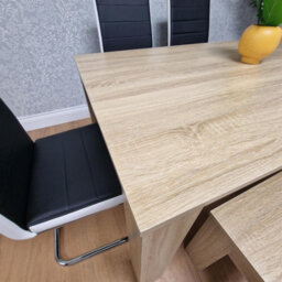 Kosy Koala Oak Effect Table And Bench With 4 Black White Stripped Faux Leather Chairs - thumbnail 4