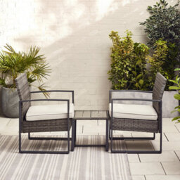 Furniturebox Algarve Grey Garden Bistro Set, 2 Seat Rattan Garden Table & Chairs Coffee Bistro Table Set, Outdoor Patio Bistro Set - thumbnail 8