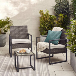 Furniturebox Algarve Grey Garden Bistro Set, 2 Seat Rattan Garden Table & Chairs Coffee Bistro Table Set, Outdoor Patio Bistro Set - thumbnail 2