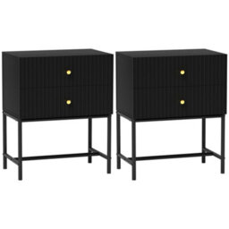Homcom Modern Bedside Table Set Of 2 With 2 Drawers For Bedroom, Black - thumbnail 2