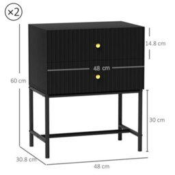 Homcom Modern Bedside Table Set Of 2 With 2 Drawers For Bedroom, Black - thumbnail 3