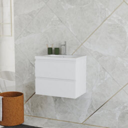 Probaty Bathrooms Vanity Unit Matte White Mdf,600X385X520mm,wall Mounted,2 Drawers With Ceramic Thick Basin - thumbnail 2