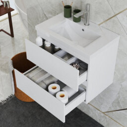 Probaty Bathrooms Vanity Unit Matte White Mdf,600X385X520mm,wall Mounted,2 Drawers With Ceramic Thick Basin - thumbnail 3