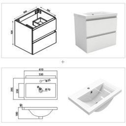 Probaty Bathrooms Vanity Unit Matte White Mdf,600X385X520mm,wall Mounted,2 Drawers With Ceramic Thick Basin - thumbnail 8