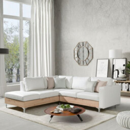 Orlando Wood Corner Sofa For Living Room With Metal Legs Wooden Frame And Cushions 2355X212X85 Cm White And Artisan Left - thumbnail 2