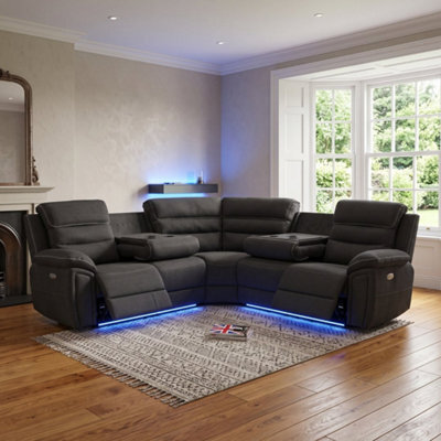 Home Luxe Interiors Montana Dark Grey Fabric Electric Recliner Corner Sofa With Bluetooth - image 1