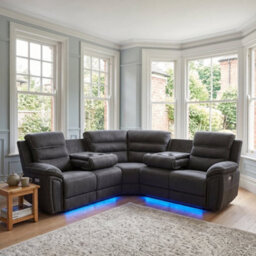 Home Luxe Interiors Montana Dark Grey Fabric Electric Recliner Corner Sofa With Bluetooth - thumbnail 4
