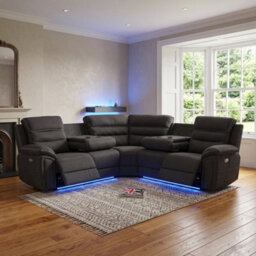 Home Luxe Interiors Montana Dark Grey Fabric Electric Recliner Corner Sofa With Bluetooth