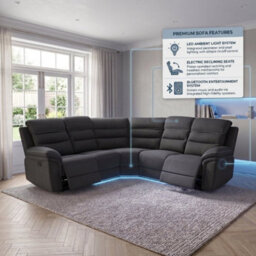 Home Luxe Interiors Montana Dark Grey Fabric Electric Recliner Corner Sofa With Bluetooth - thumbnail 7