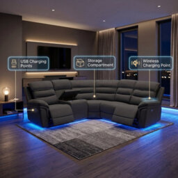 Home Luxe Interiors Montana Dark Grey Fabric Electric Recliner Corner Sofa With Bluetooth - thumbnail 8