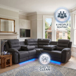 Home Luxe Interiors Montana Dark Grey Fabric Electric Recliner Corner Sofa With Bluetooth - thumbnail 9