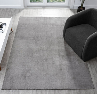 Comfy Washable Low Pile Living Room Area Rug - Anti-Slip Felt Backing Dark Grey 60Cm X 100Cm - image 1