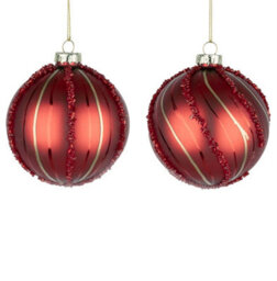 Shatchi Christmas Glass Baubles 12Pcs Set - 8Cm Red Ornaments With 2 Beautiful Festive Designs - thumbnail 5