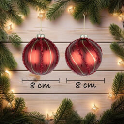 Shatchi Christmas Glass Baubles 12Pcs Set - 8Cm Red Ornaments With 2 Beautiful Festive Designs - thumbnail 2
