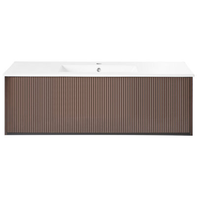 Wyld And Coco Novabath 120Cm Vanity Unit With Integrated Ceramic Basin, Brown Engineered Wood, Wall-Mounted - image 1