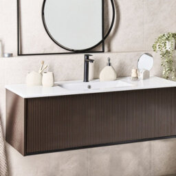 Wyld And Coco Novabath 120Cm Vanity Unit With Integrated Ceramic Basin, Brown Engineered Wood, Wall-Mounted - thumbnail 2