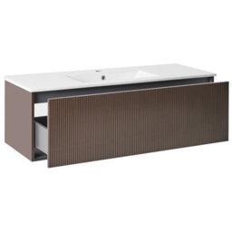 Wyld And Coco Novabath 120Cm Vanity Unit With Integrated Ceramic Basin, Brown Engineered Wood, Wall-Mounted - thumbnail 5