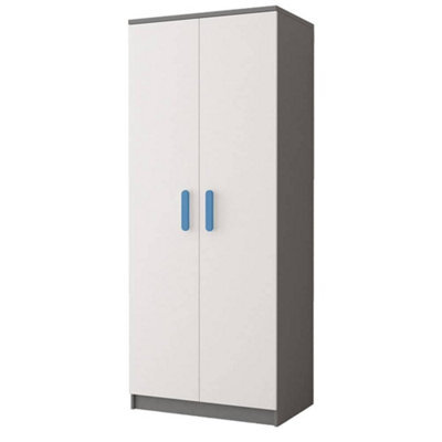 Arte Smyk Ii 06 White Front Grey Carcass Hinged Wardrobe 800mm H1930mm D500mm With Bright Blue Handles - image 1