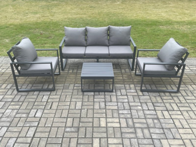 Fimous Aluminium Outdoor Garden Furniture Set Lounge Sofa 2 Pc Chairs Square Coffee Table Sets Dark Grey - image 1