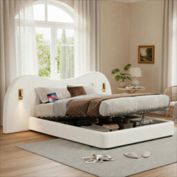 Matteo Super King White Bouclé Ottoman Bed Frame With Hydraulic Storage, Usb Charging & Reading Lamps - thumbnail 7