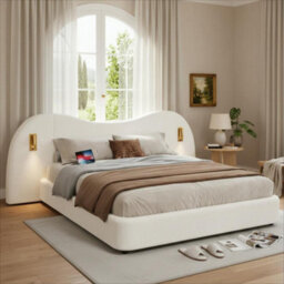 Matteo Super King White Bouclé Ottoman Bed Frame With Hydraulic Storage, Usb Charging & Reading Lamps - thumbnail 8