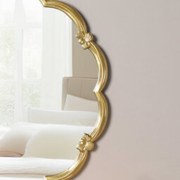 Deenz Scalloped Design Wall Mount Mirror Golden Finish Edges Glass Mdf Framed Antique Style Decorative Bow Details Indoor Use 60Cm - thumbnail 2