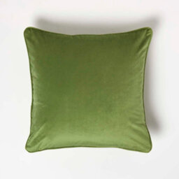 Homescapes Olive Green Filled Velvet Cushion With Piped Edge 46 X 46 Cm