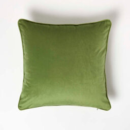 Homescapes Olive Green Filled Velvet Cushion With Piped Edge 46 X 46 Cm - thumbnail 3