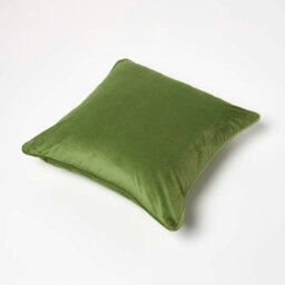 Homescapes Olive Green Filled Velvet Cushion With Piped Edge 46 X 46 Cm - thumbnail 5