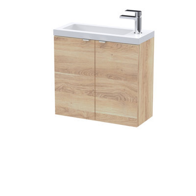 Hudson Reed Fusion Wall Hung 2-Door Vanity Unit & Basin, Vanity Unit With Basin, Bleached Oak, 600mm - image 1