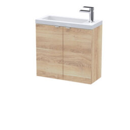 Hudson Reed Fusion Wall Hung 2-Door Vanity Unit & Basin, Vanity Unit With Basin, Bleached Oak, 600mm - thumbnail 1